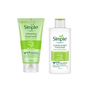 Simple Kind To Skin Refreshing Facial Wash 150 Ml & Hydrating Light Moisturiser| Face Cream for All Skin Types|125 ml Simple Kind To Skin Refreshing Facial Wash 150 Ml & Hydrating Light Moisturiser| Face Cream for All Skin Types|125 ml - Combo Pack of 2