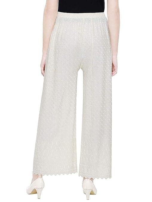 Women's Rayon Solid Soft Palazzo Pants Trousers (Save Pack of 2, White_Blue) view 3