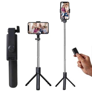 SOOPII 3 in 1 Selfie Stick with Bluetooth Remote, Foldable Tripod Stand, Compact & Extendable Upto 70 cm, Mobile Stand Holder for iPhone and Android Devices - Black