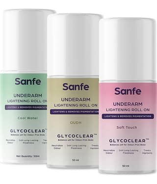 Sanfe Underarm Lightening Roll On with 5% AHA| For Underarms | Lightens Skin 50ml (Pack of 3)