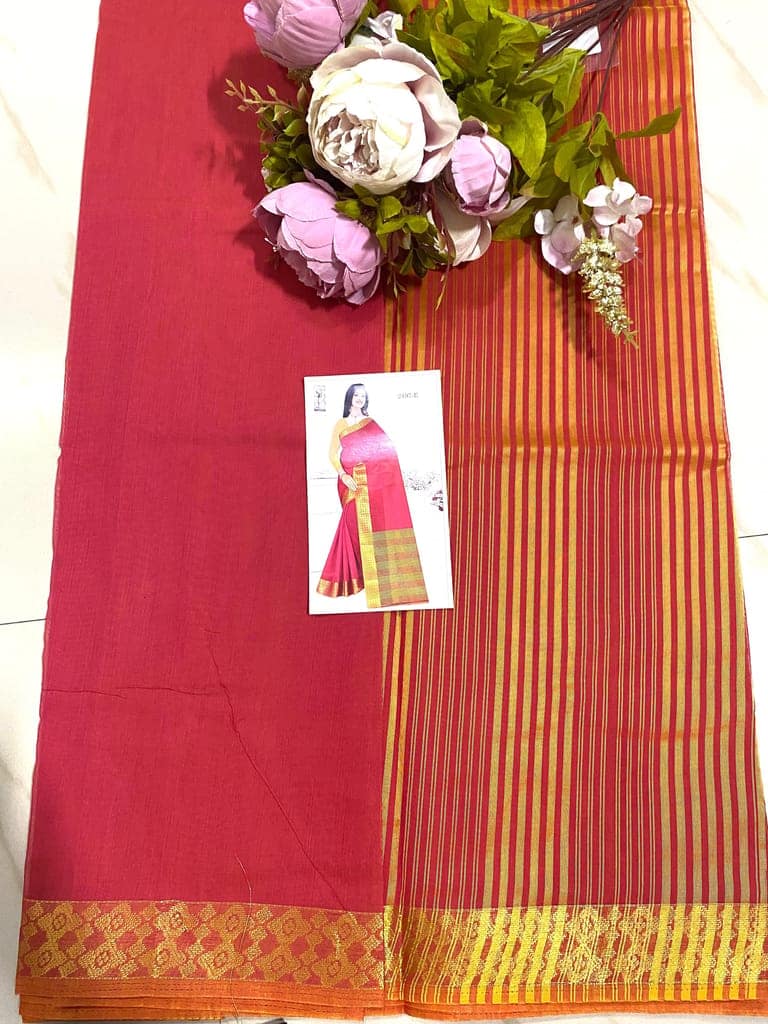 Cotton Saree Gold Border Pink Color view 2
