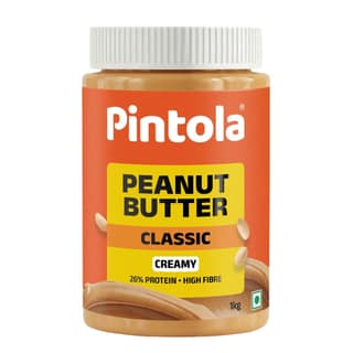 Pintola Classic Peanut Butter Made With Finest Grade Peanut Butter | Source of High Protein | Non GMO, Naturally Gluten Free, Zero Cholesterol | Creamy, 1kg