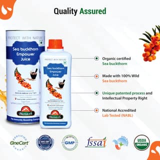 Biosash Himalayan Sea Buckthorn EMPOWER Juice | Certified Organic, Cold-Pressed | Omega 3 6 7 9, Vitamins & Antioxidants | With Ashwagandha, Shatavari, Safed Musli, Kaunch Beej | No Added Sugar | 50 Serves