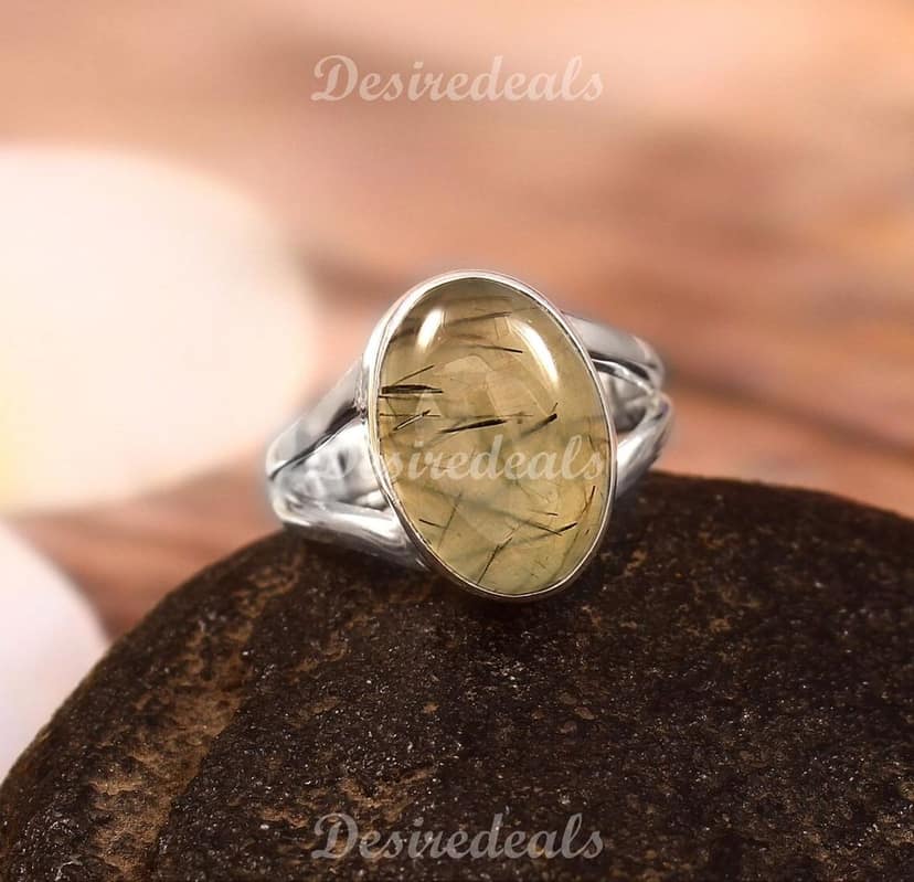 Natural Prehnite Ring, 925 Sterling Silver Ring, Prehnite Gemstone Ring, Handmade Jewelry Gift view 3