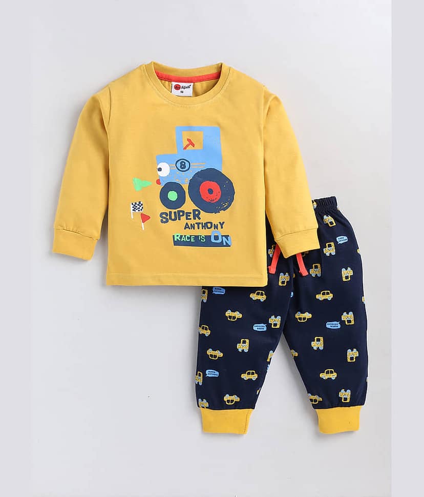 Mars Infiniti Pack of 1 Boys Cotton Blend T-Shirt & Trackpants Set ( Mustard )