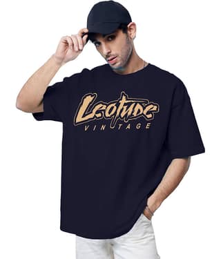 Leotude Cotton Blend Oversized Fit Printed Half Sleeves Men's Round T-Shirt - Navy ( Pack of 1 )