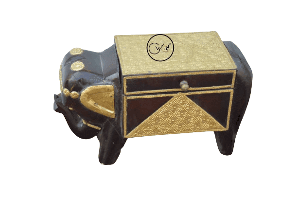 Wood To Cart® Decorative Hand Painted Woooden Elephant Shape Box for Jwellery, Storage