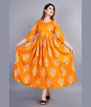 Smien Rayon Printed Anarkali Women's Kurti - Blue ( Pack of 1 )