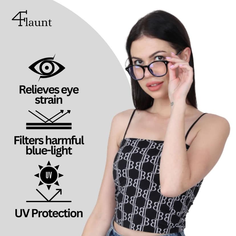 4Flaunt Blue Ray Blocking Lenses Zero Power Blue Cut Rectangle Computer Glasses Anti Glare, Lightweight & Blocks Harmful Rays | UV Protection Spectacles For Men & Women | Medium (C3 - Animal Print) view 6