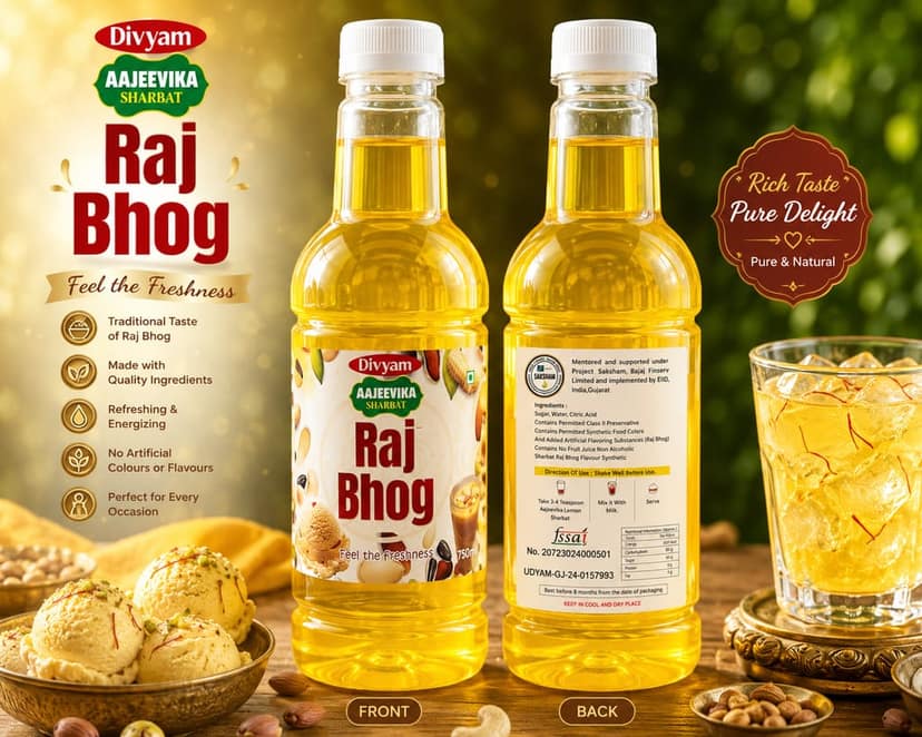 Divyam Raj Bhog Sharbat – Traditional Indian Sweet Beverage Concentrate (750 ml) view 3