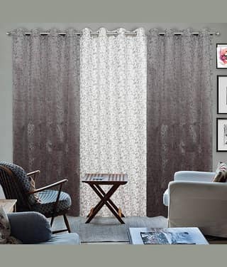 Kraftiq Homes Abstract Blackout Eyelet Curtain 7 ft ( Pack of 3 ) - Multicolor