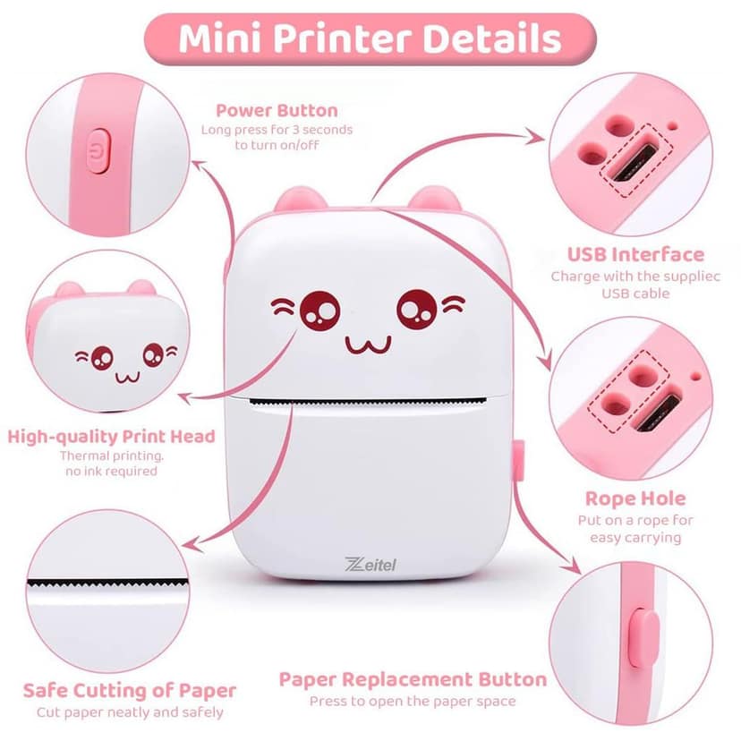 Mini Bluetooth Thermal Printer, Portable Label Printer Inkfree Printer for Android & iOS System view 2