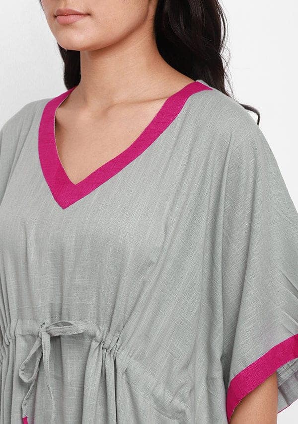 Grey Fuchsia V-Neck Cotton Kaftan view 5