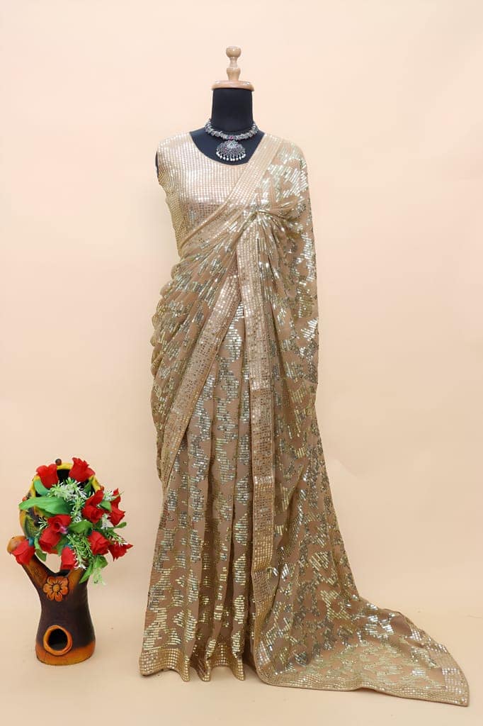 Readymade Designer Partywear sarees with stitched blouse New Ready To Wear Saree For Wedding view 5