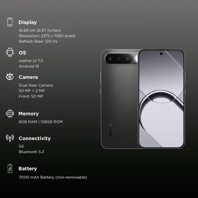 REALME 16 5G (Air Black, 8GB RAM, 128GB Storage) view 2