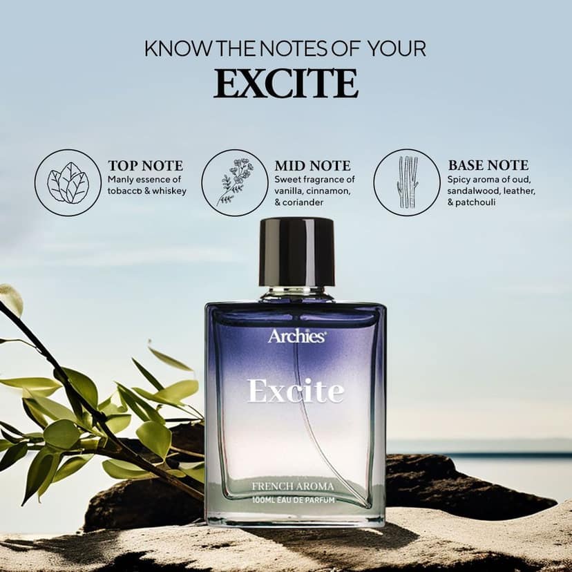 ARCHIES EXCITE Eau De Parfume for Men | 100 ml | French Aroma | Whiskey, Woody, Smokey | Premium & Long Lasting EDP Fragrance Scent (20% high concentration perfume) view 2