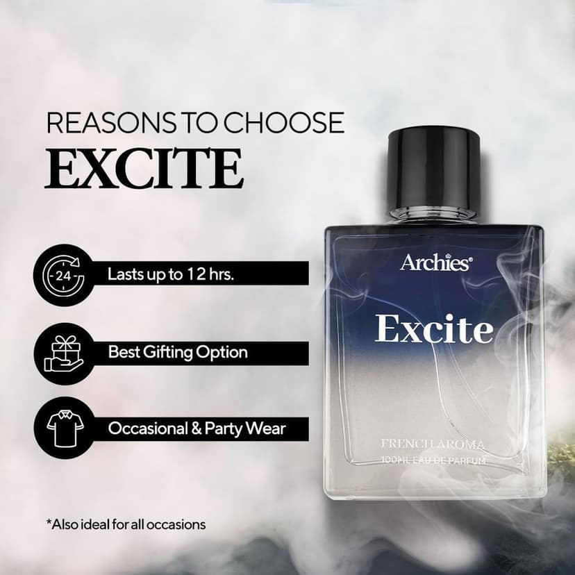 ARCHIES EXCITE Eau De Parfume for Men | 100 ml | French Aroma | Whiskey, Woody, Smokey | Premium & Long Lasting EDP Fragrance Scent (20% high concentration perfume) view 3