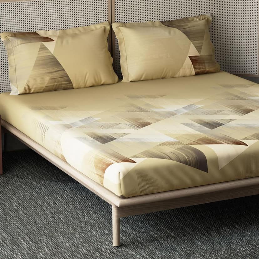 Ddecor Memento Collection Bedsheet Set - 100% Cotton Bedsheet for Double Bed, Geometric 145 TC Double Bedsheet with 2 Pillow Covers - Brown view 2