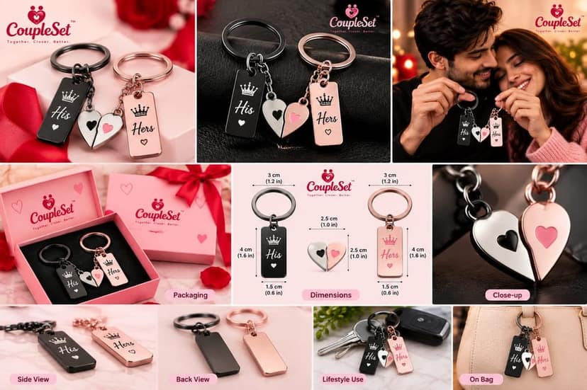 His & Hers Couple Keychain Set – Matching Keychains for Couples view 3