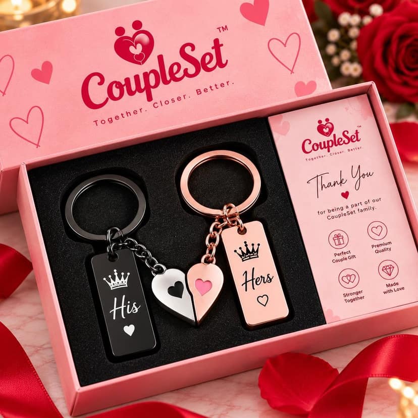 His & Hers Couple Keychain Set – Matching Keychains for Couples view 4