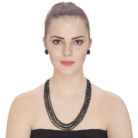Manbhar Gems - Crystal Gemstone Beads Necklace Set for girl and Women 5 layer Mala With Stud Earring stylish traditional Beaded Fashion jewellery view 6