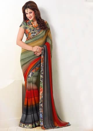Digital Printed Georgette Saree in Multicolor