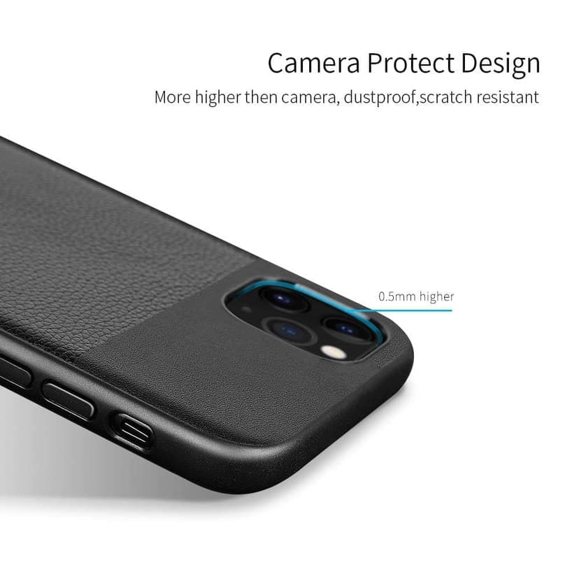 Memumi Brilliant Series Leather Back Cover for Apple iPhone 11 Pro Shockproof - Black (5.8") view 3
