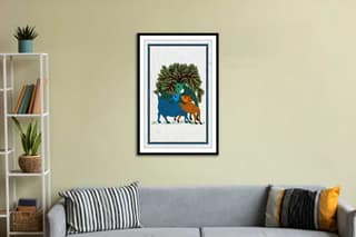 TRIBAL ART FRAMED PAINTING 16in X 24in WITH BLACK FRAME