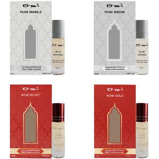 Ossa Musk Sparkle Serene, Rose Velvet Gold Unisex Concentrated Perfums Alcohol Free Attar Combo (Pack of 4)