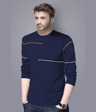 Reya Cotton Blend Regular Fit Striped Full Sleeves Men's Round T-Shirt - Black ( Pack of 1 )