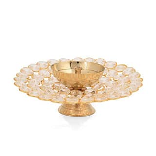 Brass Akhand Diya Oil Lamp for Puja - Large Round Crystal