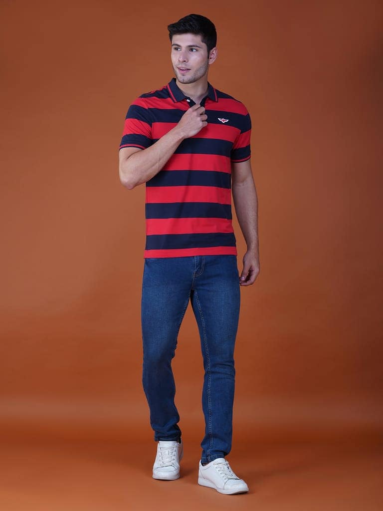 Men’s Stripe Polo T-shirt Navy-Red view 5