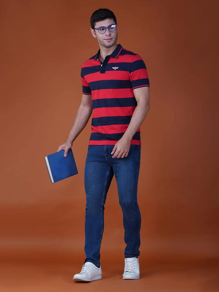 Men’s Stripe Polo T-shirt Navy-Red view 6