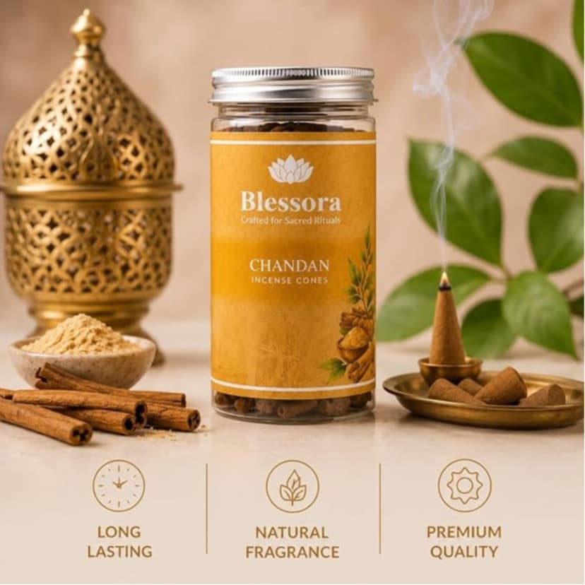 Dhoop Cones for Home – Masala Incense Cones with Long Lasting Fragrance for Puja, Meditation & Yoga, 100g (35 Units Chandan) view 3