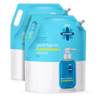 Godrej Protekt Germ Fighter Handwash Refill Pack | Aqua | Germ Protection & Soft on Hands - 1.5 L (Pack of 2) Godrej Protekt Germ Fighter Handwash Refill Pack | Aqua | Germ Protection & Soft on Hands - 1.5 L (Pack of 2) - White / 1.5 l (Pack of 2)