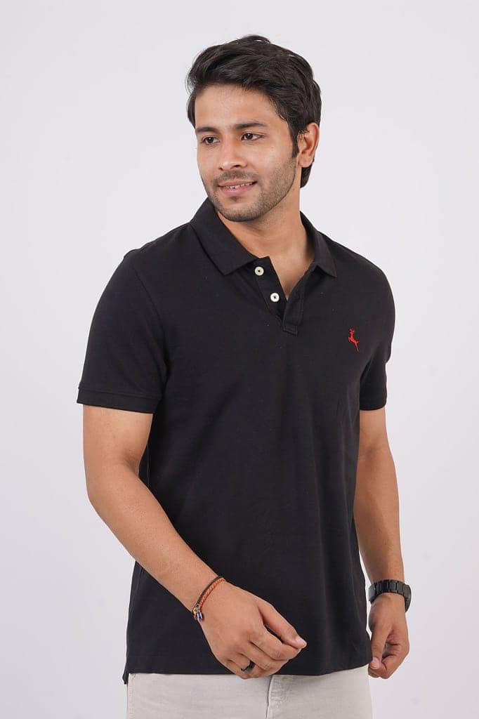 Men's Jet Black Embroidery Polo T-Shirt view 2