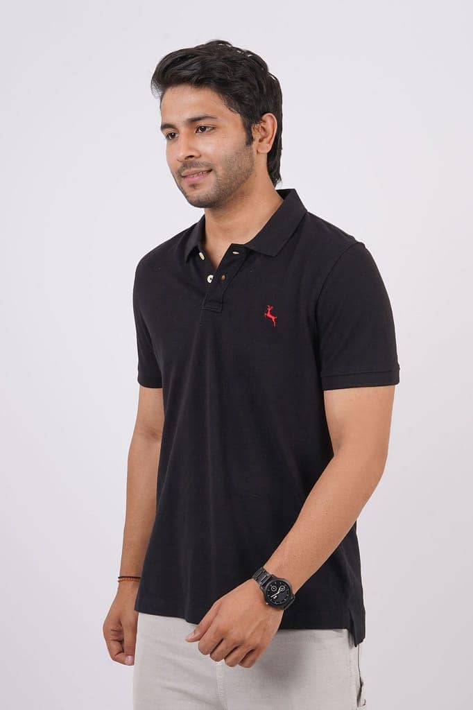 Men's Jet Black Embroidery Polo T-Shirt view 5