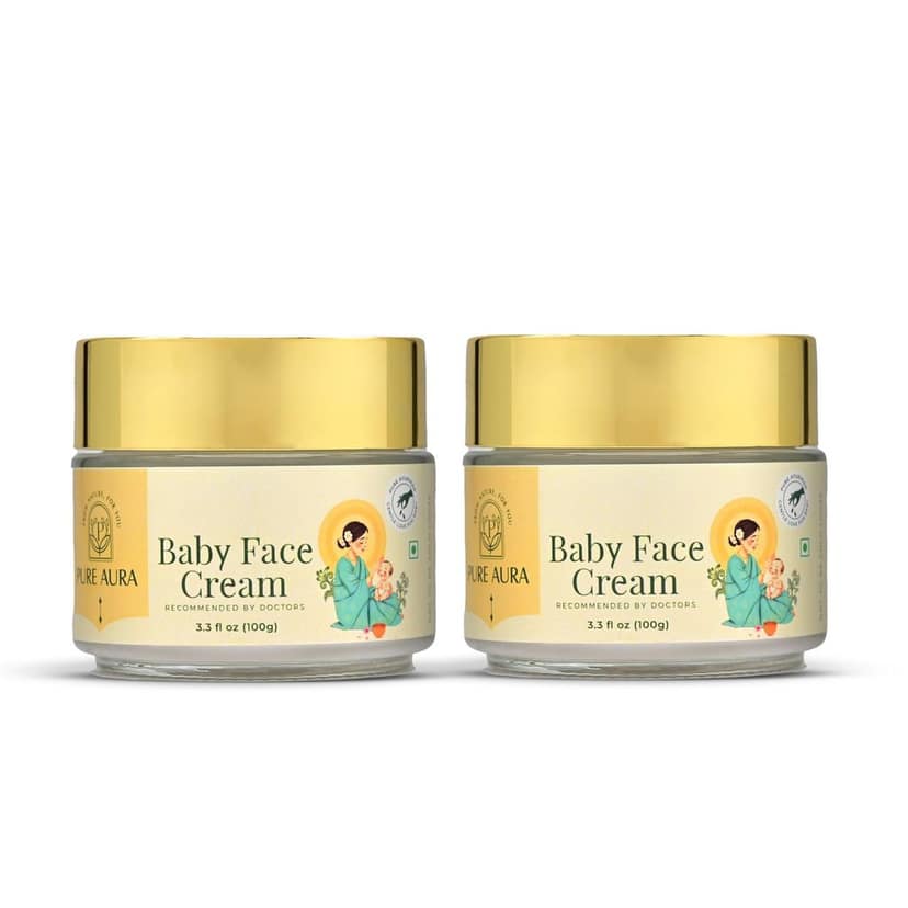 Pure Aura Baby Face Cream 100gm | Ayurvedic & Organic Face Cream for Kids | Infused with Shea Butter & Almond Oil |Chemical-Free | Nourishing & Moisturizing for Sensitive Skin | Safe for Newborns