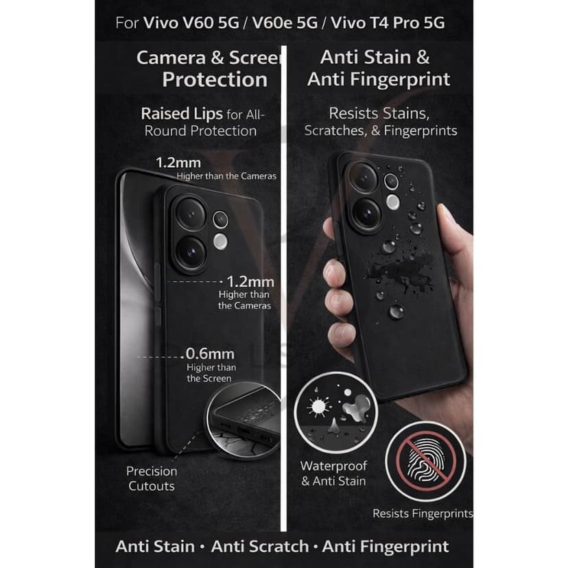 V3Deals Imported OG Silicone Protective Phone Case Compatible for Vivo V60 5G/V60e 5G/T4 Pro 5G, Black, Anti-Scratch, Anti-Fingerprint, Camera Protection view 9