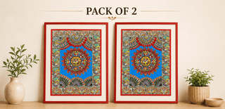 [Pack of 2] Traditional Madhubani Painting – Mandala with Peacocks and Floral Motifs