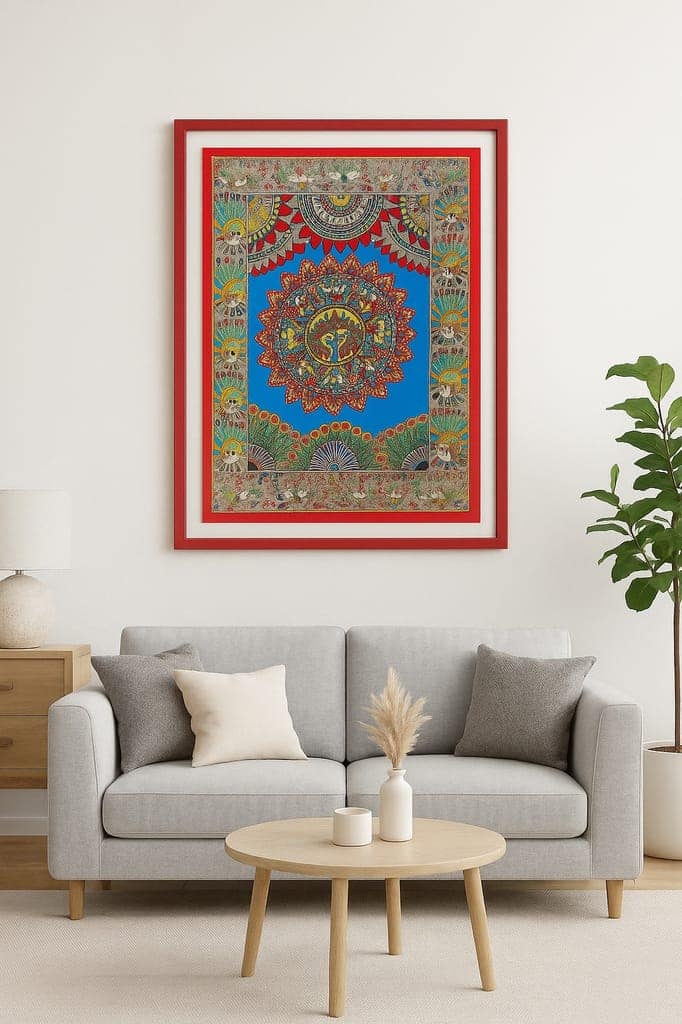 [Pack of 2] Traditional Madhubani Painting – Mandala with Peacocks and Floral Motifs view 2