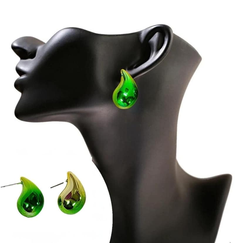 Jewelryklub Dual Metallic Colored Chunky Tear Drop Fashion Jewelry Earrings For Women & Girls - Green Gold view 4