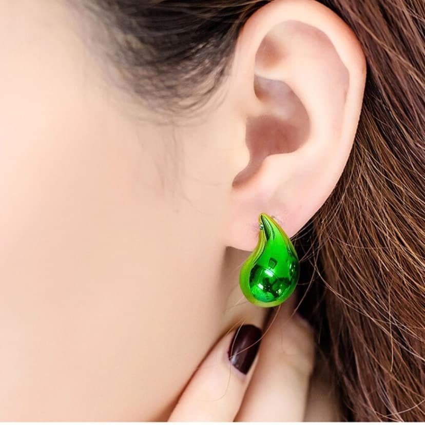 Jewelryklub Dual Metallic Colored Chunky Tear Drop Fashion Jewelry Earrings For Women & Girls - Green Gold view 5