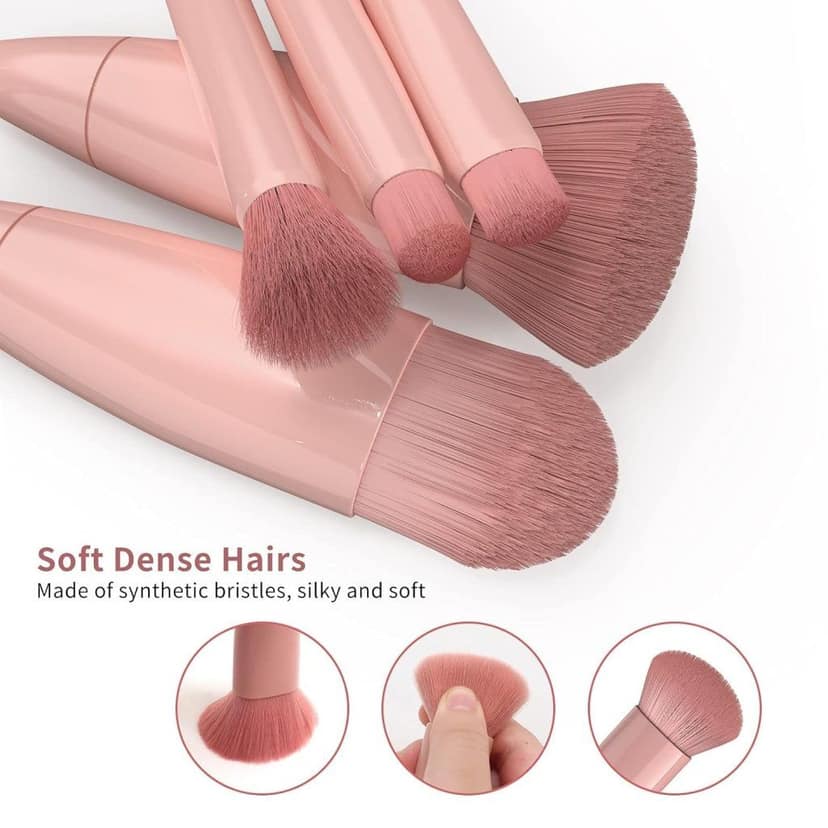 5 Pcs Portable Makeup Brush Set with Built-in Mirror Case | Compact Travel-Friendly Cosmetic Brush Kit for Foundation, Blush, Powder, Eye shadow & Lip Makeup | Lightweight, Durable Beauty Tool Set for Women & Girls (Original Quality) view 4