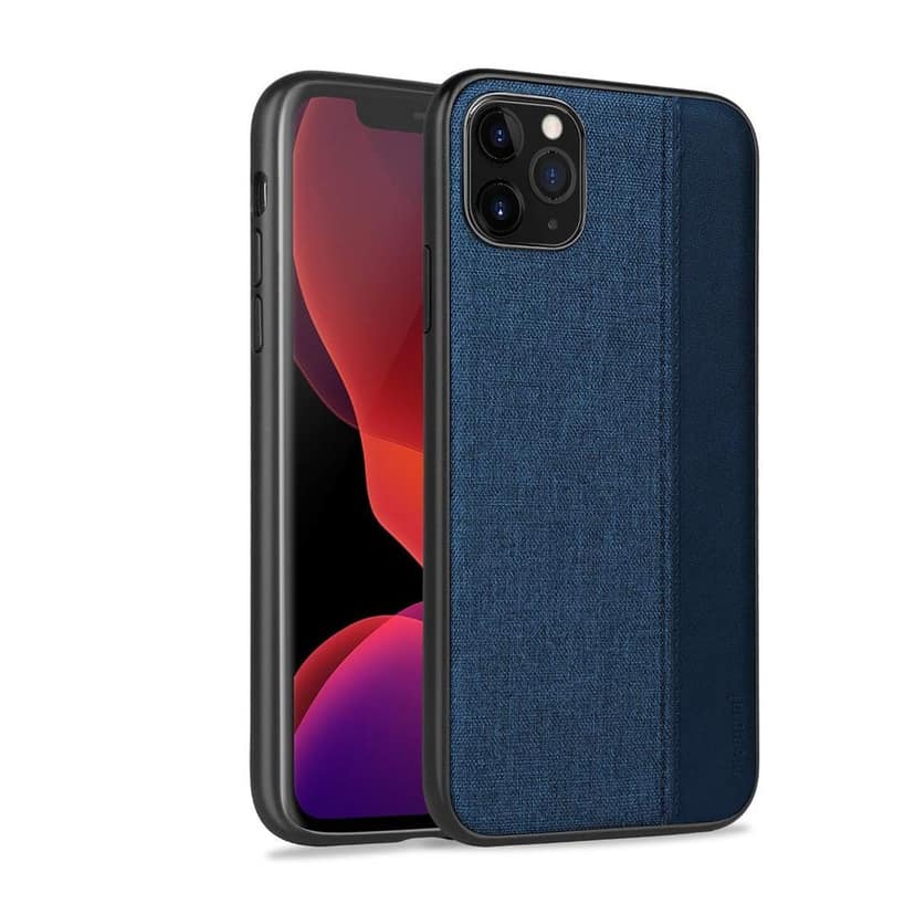 Memumi Premium Series Canvas/Leather Back Cover for Apple iPhone 11 Pro Shockproof - Blue (5.8")