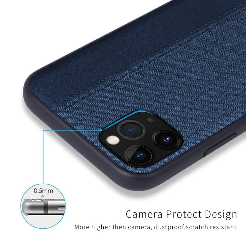 Memumi Premium Series Canvas/Leather Back Cover for Apple iPhone 11 Pro Shockproof - Blue (5.8") view 3