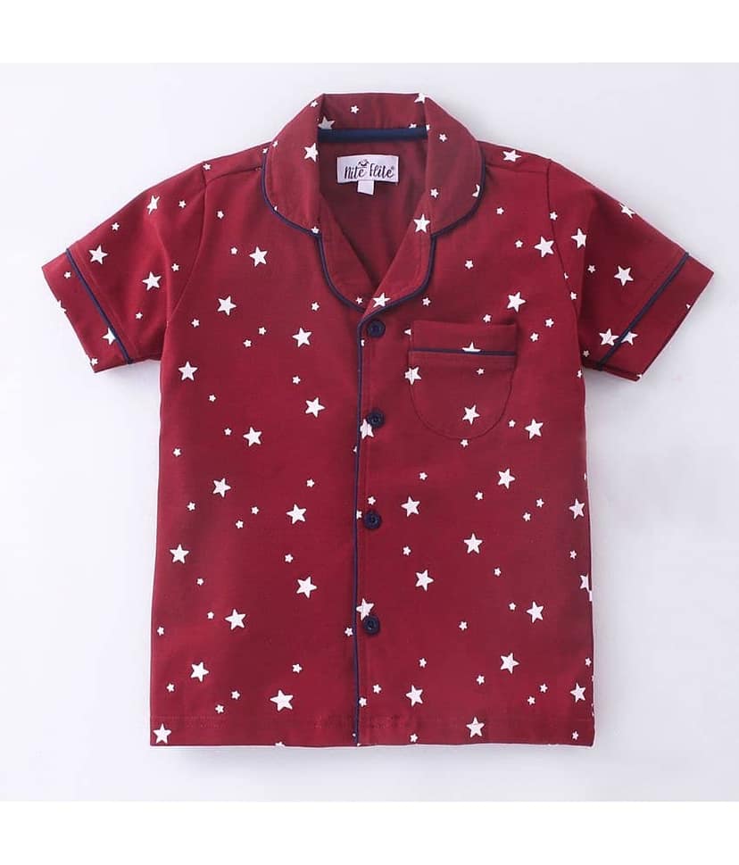 Nite Flite Pack of 1 Boys 100% Cotton Nightsuit Set ( Red ) view 2