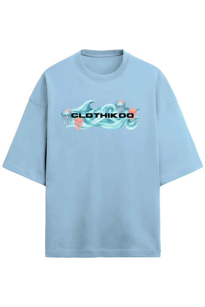 Clothikoo Oversized T-Shirt (JellyFish Print, 100% Cotton, 240 GSM, Blue Colour) view 2