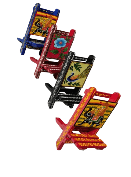 Handcrafted Wooden Phone Stand - Vibrant Colors & Indian Design view 3
