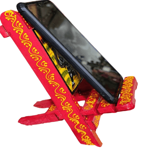 Handcrafted Wooden Phone Stand - Vibrant Colors & Indian Design view 4